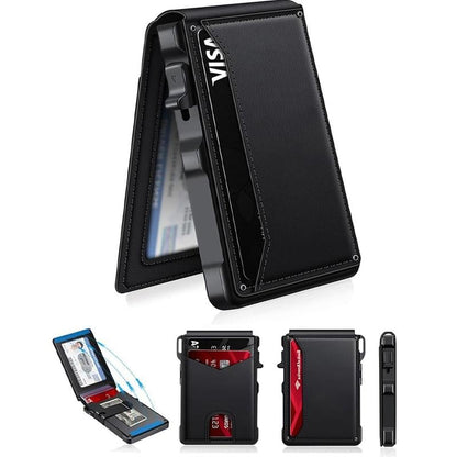 💼🔒Premium Aluminum RFID Blocking Minimalist Wallet for Men — Pop-Up Card Access, Money Clip & ID Window